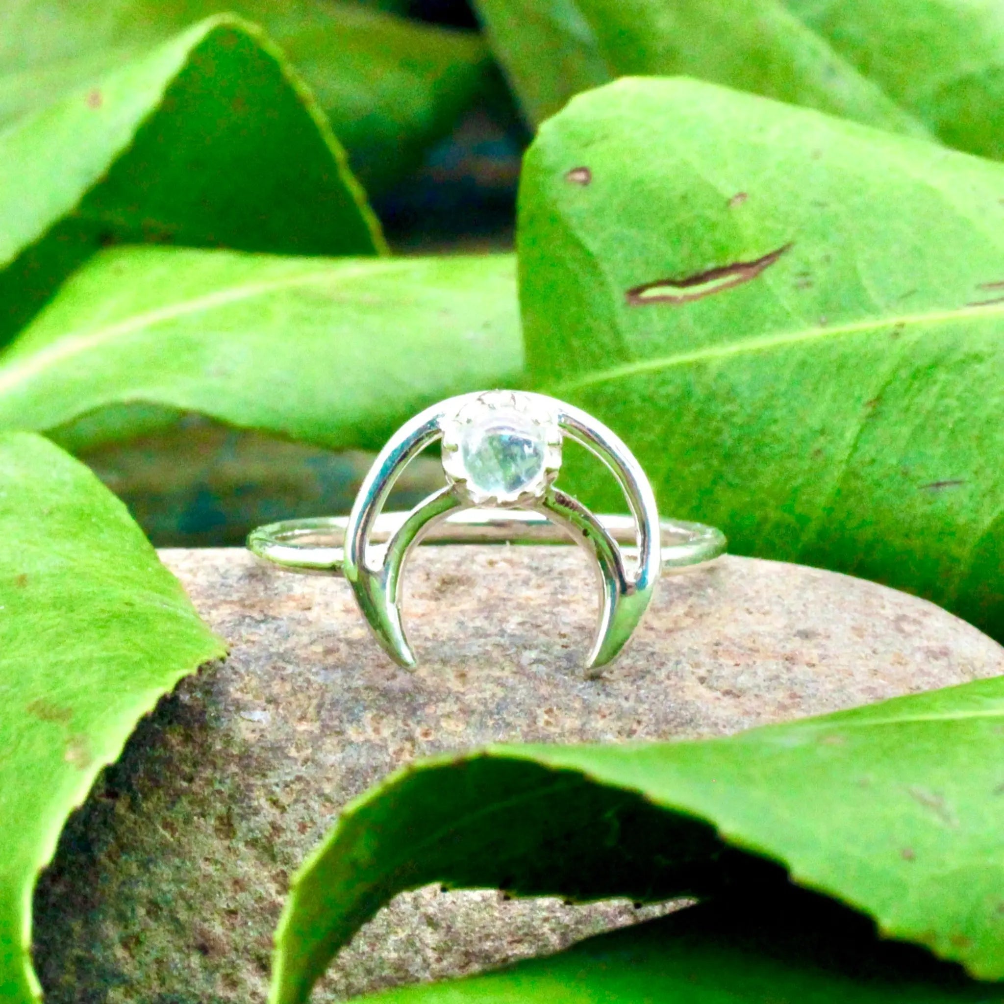 Moonstone Crescent Moon Ring - Sterling Silver