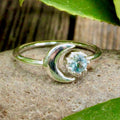 Blue Topaz Moon Ring - Sterling Silver
