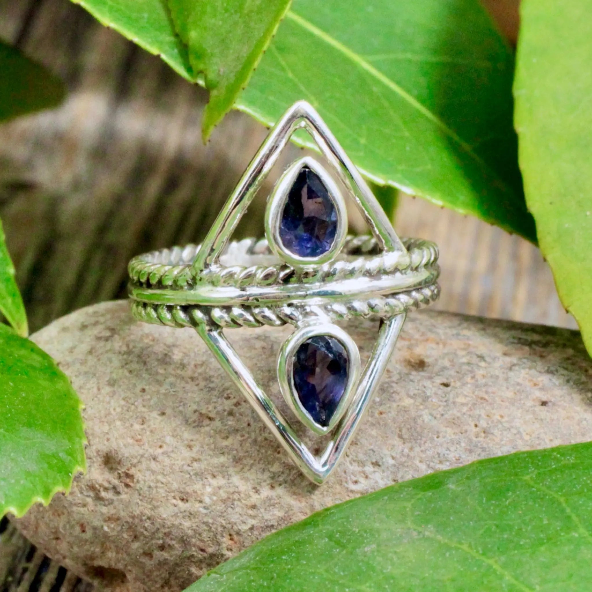 Iolite Double Stone Ring - Sterling Silver