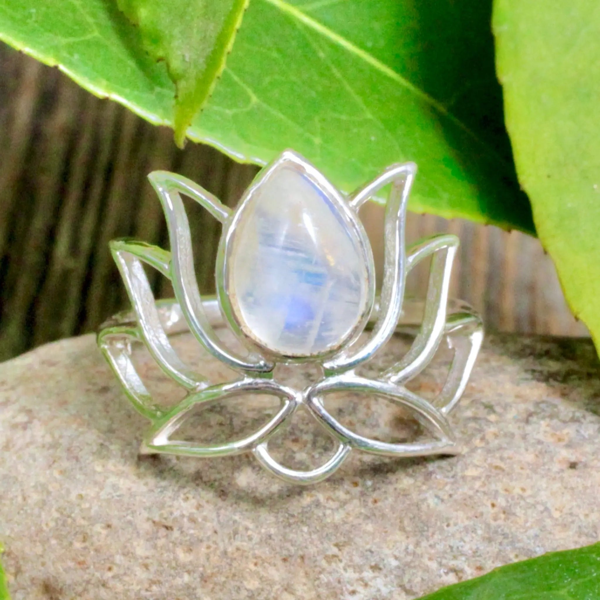 Moonstone Lotus Ring - Sterling Silver