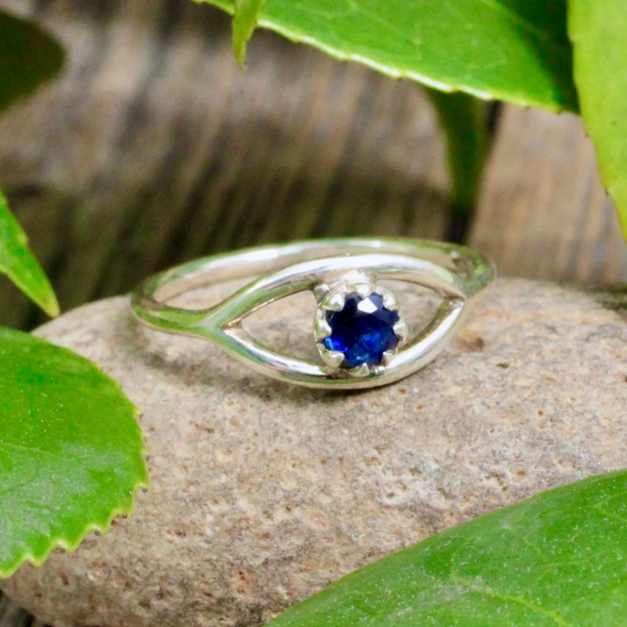 Kyanite Evil Eye Ring - Sterling Silver