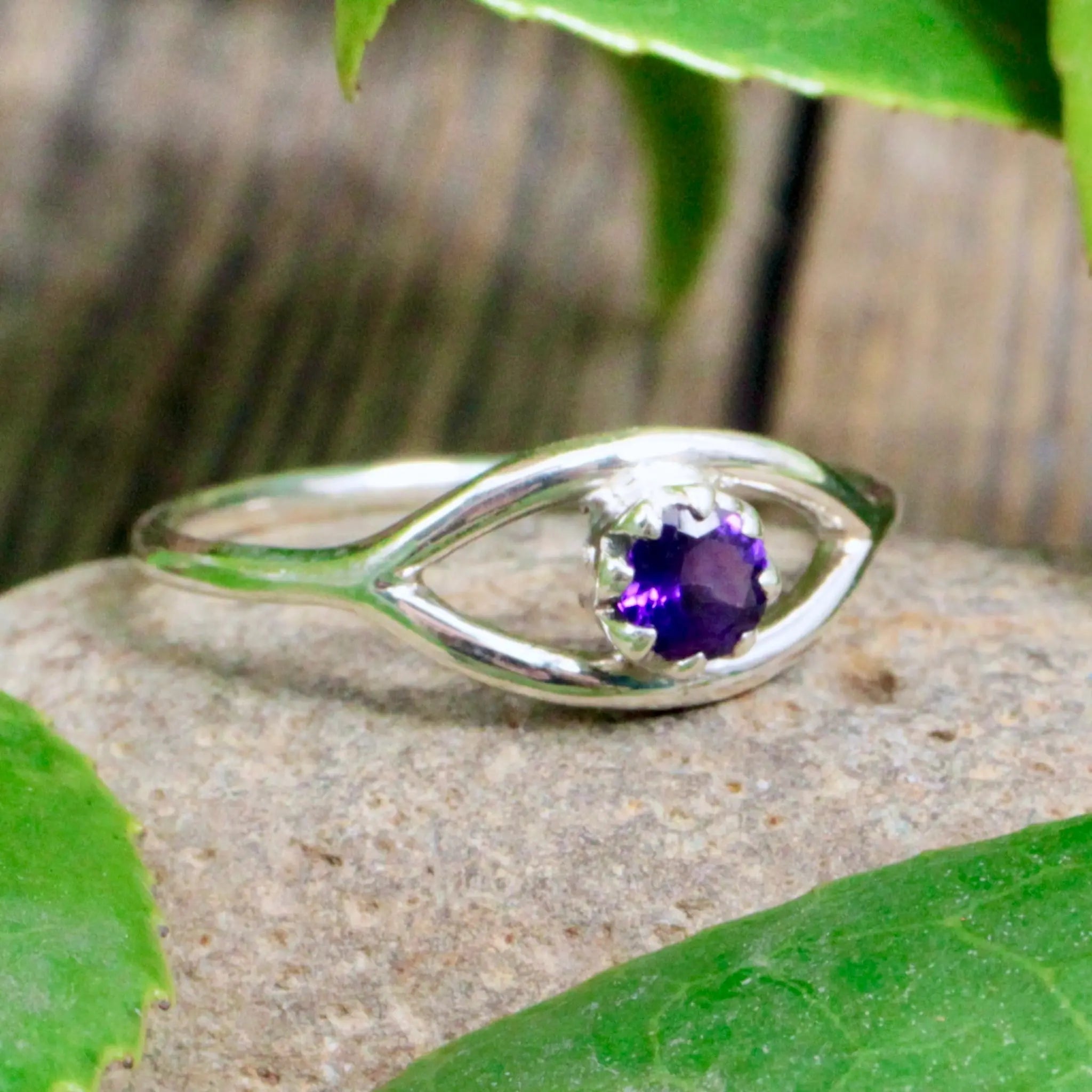 Amethyst Evil Eye Ring - Sterling Silver