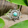 Turquoise Flower Ring - Sterling Silver