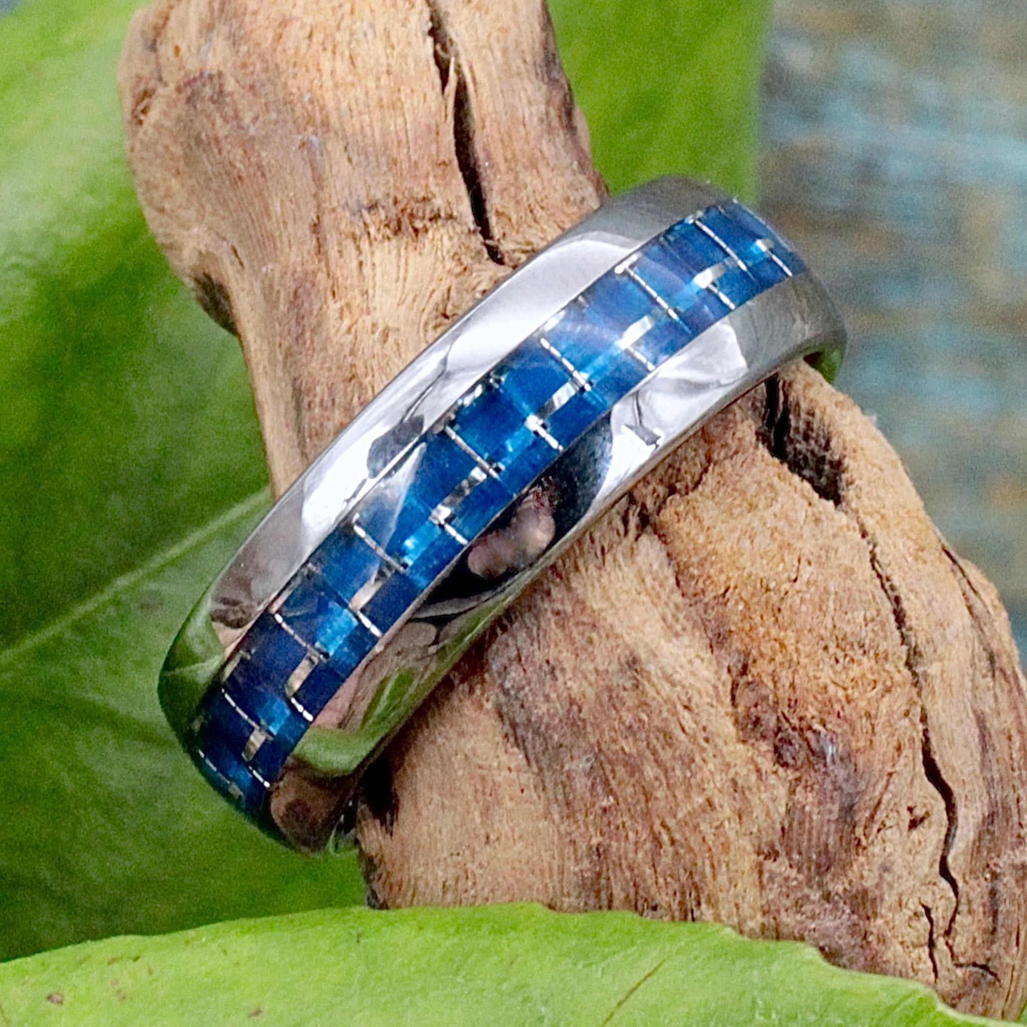 Men's Tungsten Ring with Blue Mosaic Inlay