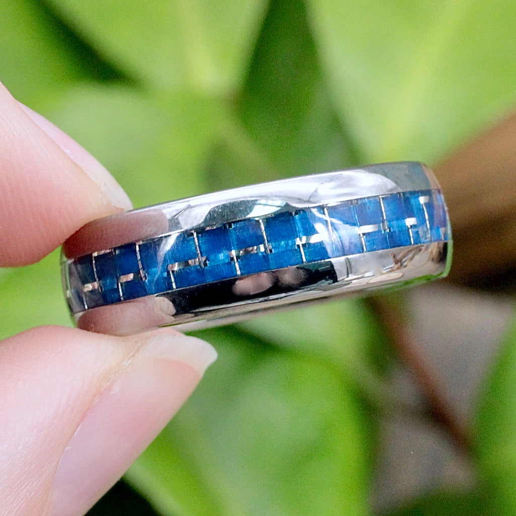 Men's Tungsten Ring with Blue Mosaic Inlay