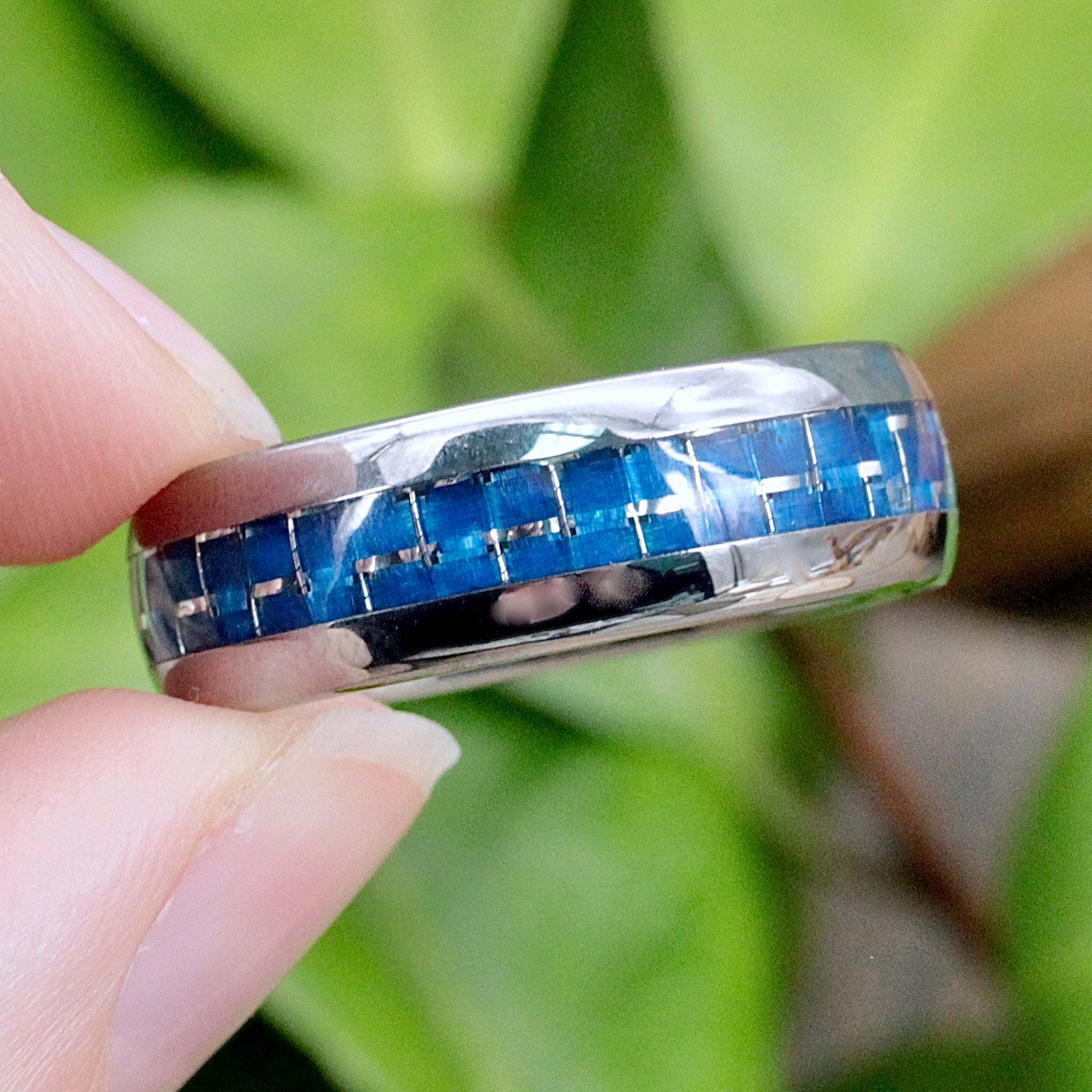 Men's Tungsten Ring with Blue Mosaic Inlay