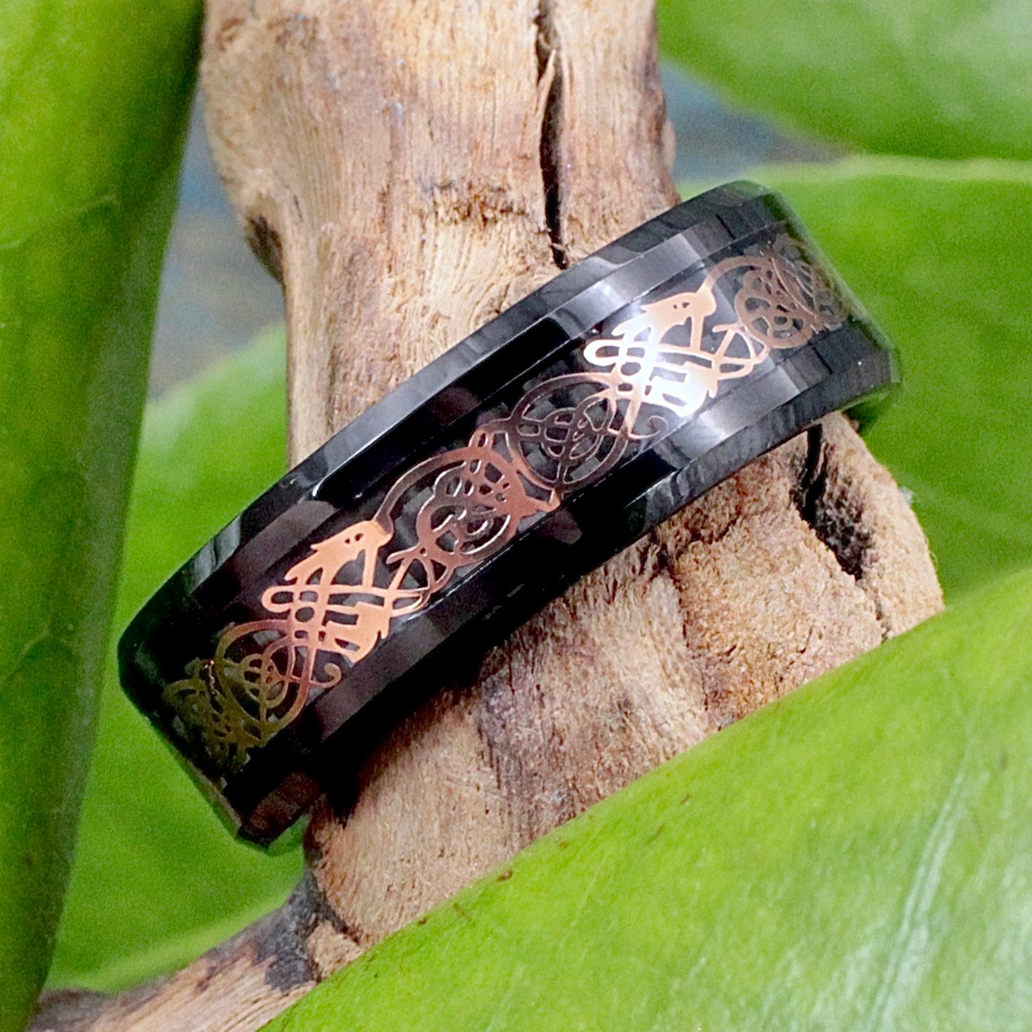 Men's Tungsten Band Ring with Copper Celtic Design