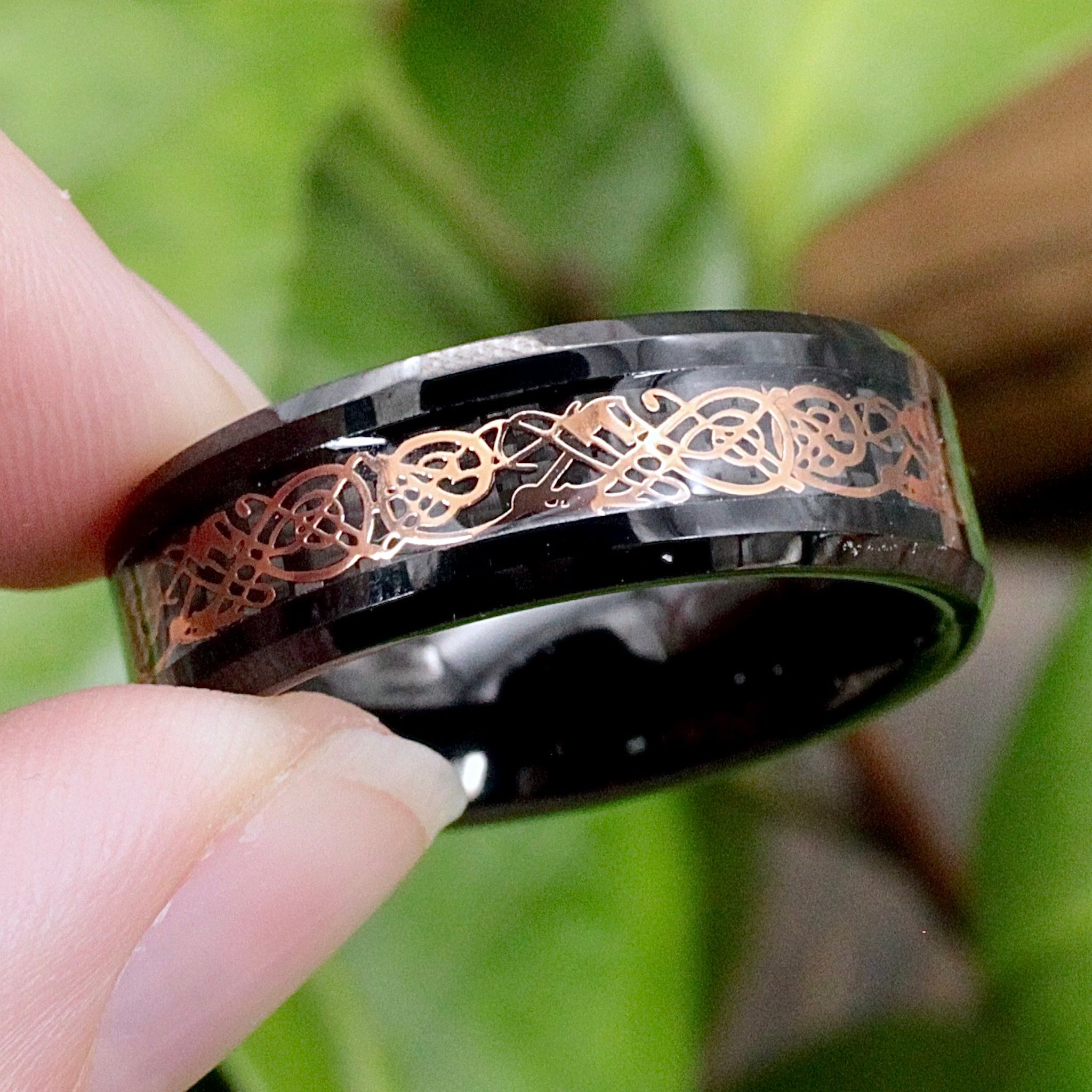 Men's Tungsten Band Ring with Copper Celtic Design