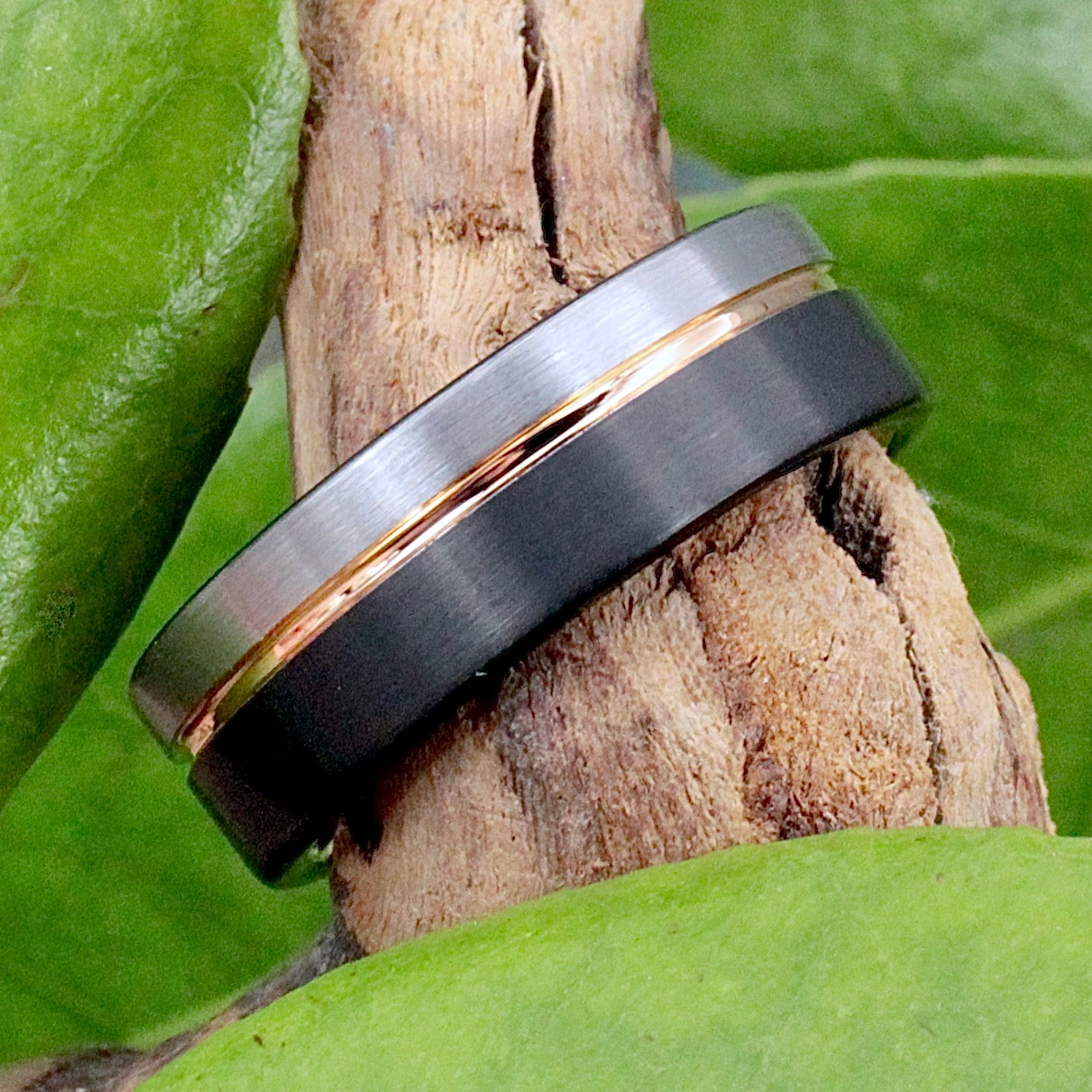 Men's Tungsten Band Ring - Black Copper Grey