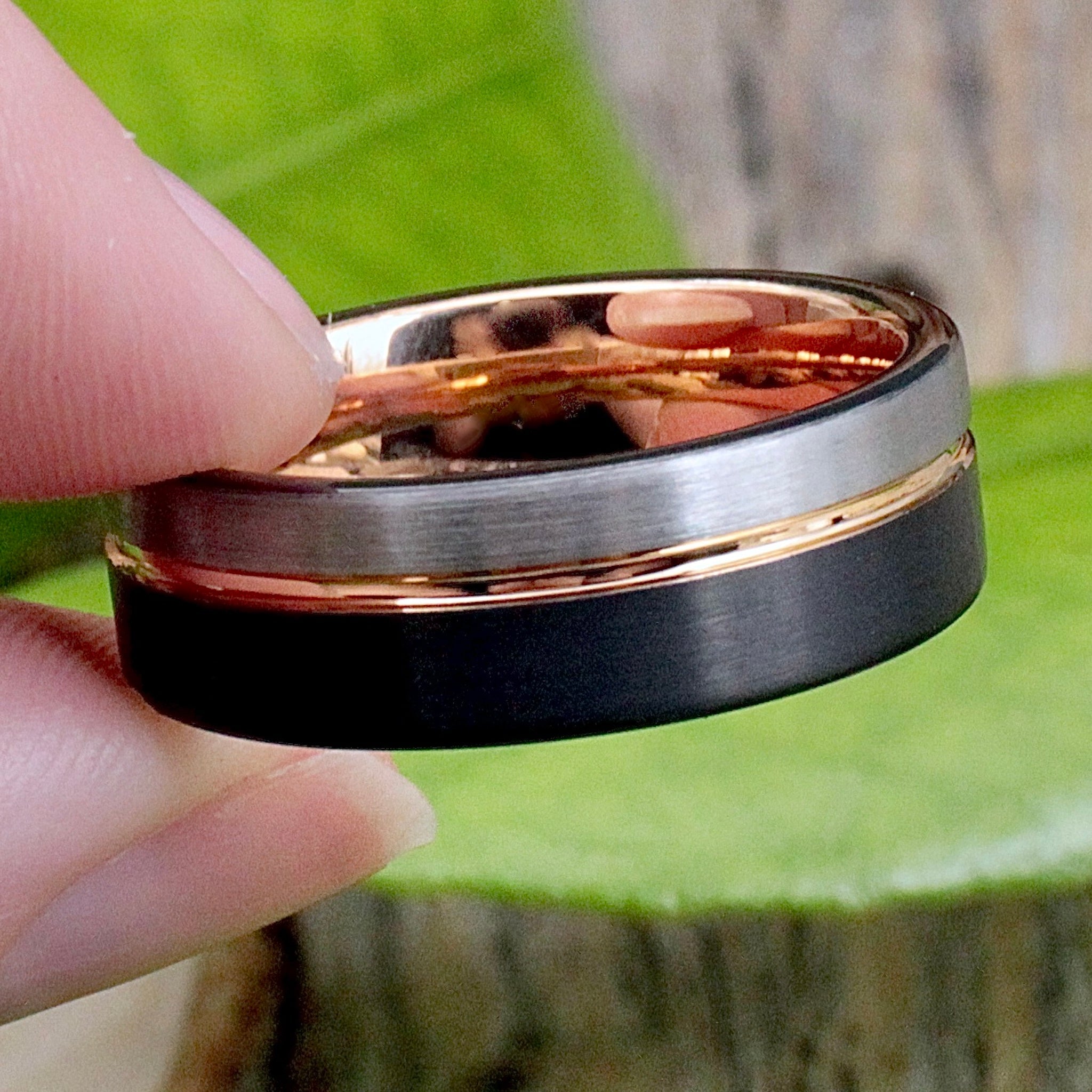 Men's Tungsten Band Ring - Black Copper Grey