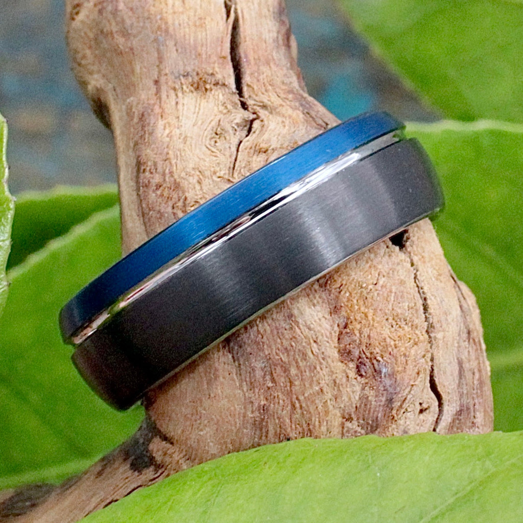 Men's Tungsten Band Ring - Black and Blue