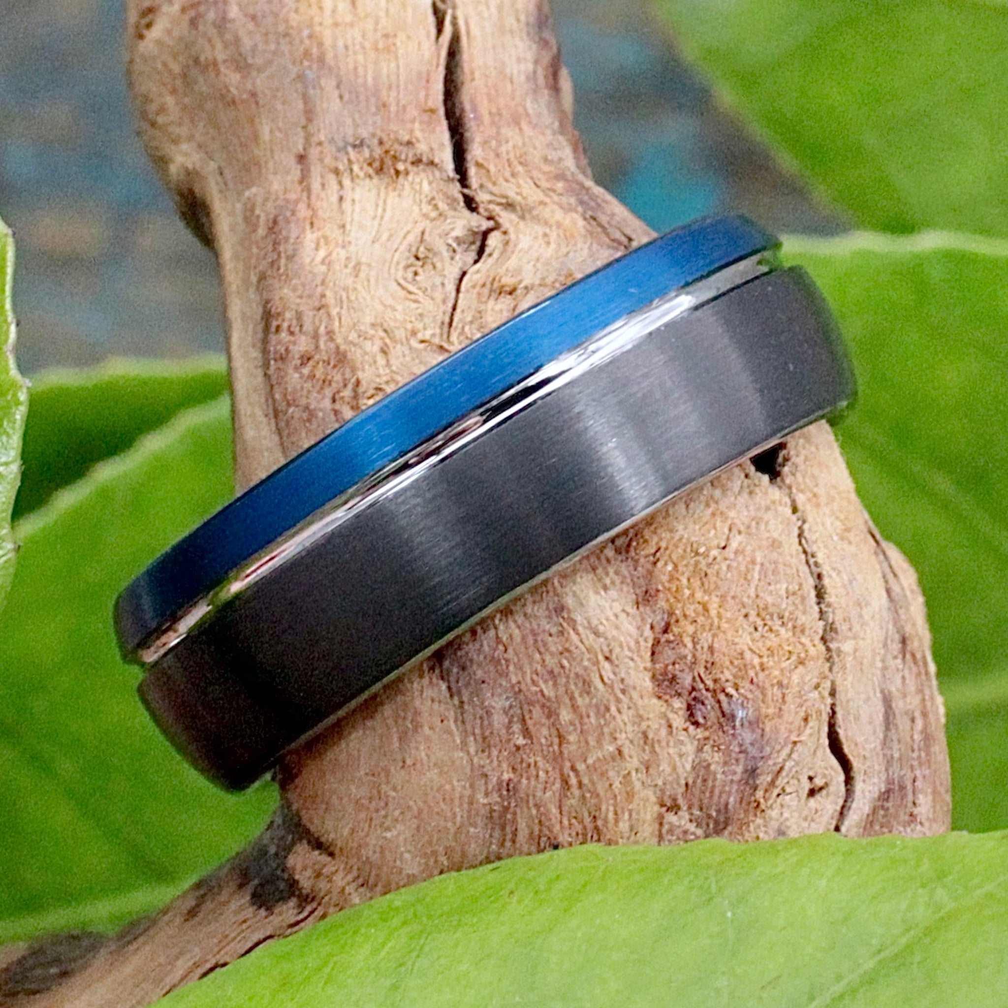 Men's Tungsten Band Ring - Black and Blue