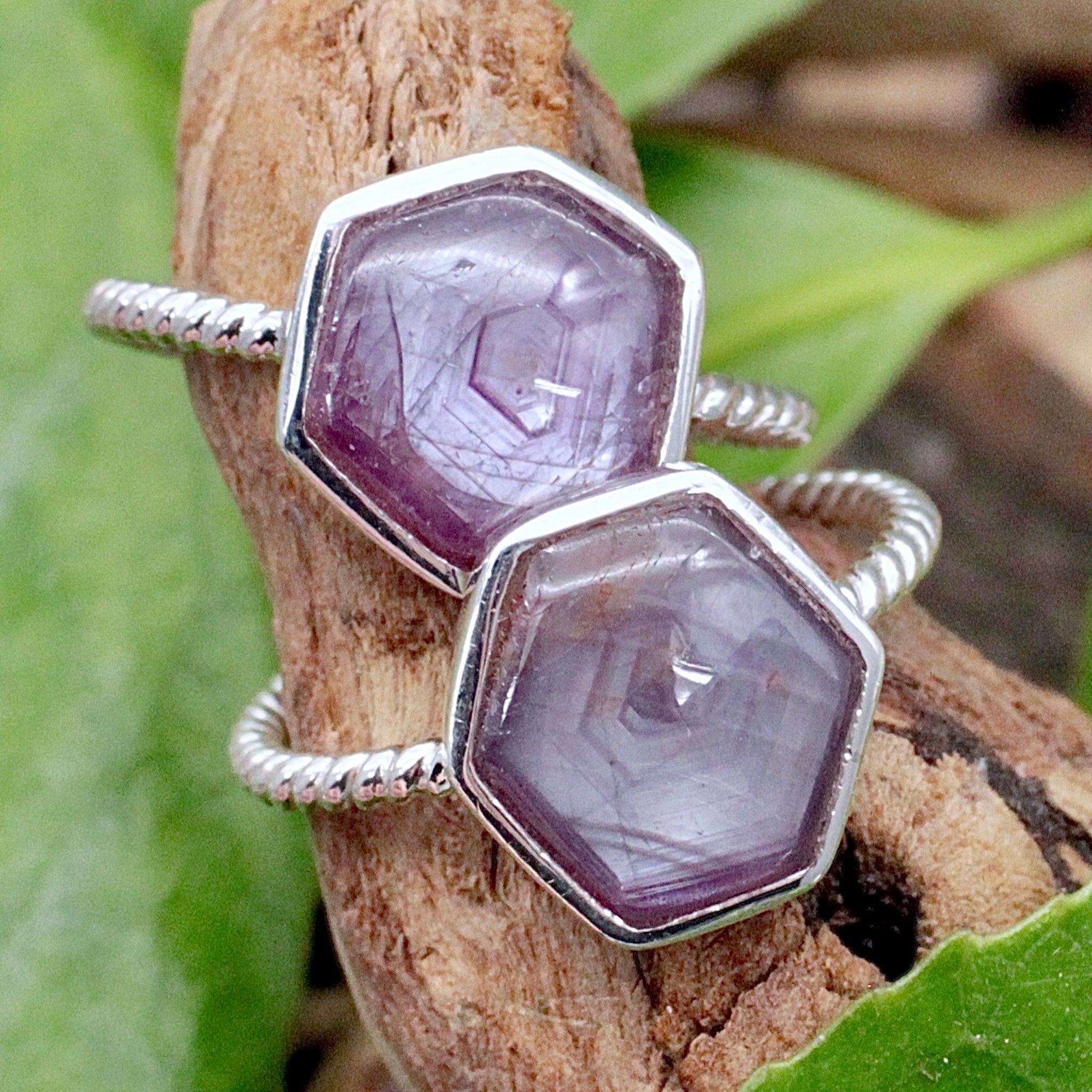 Ruby Hexagon Ring - Sterling Silver