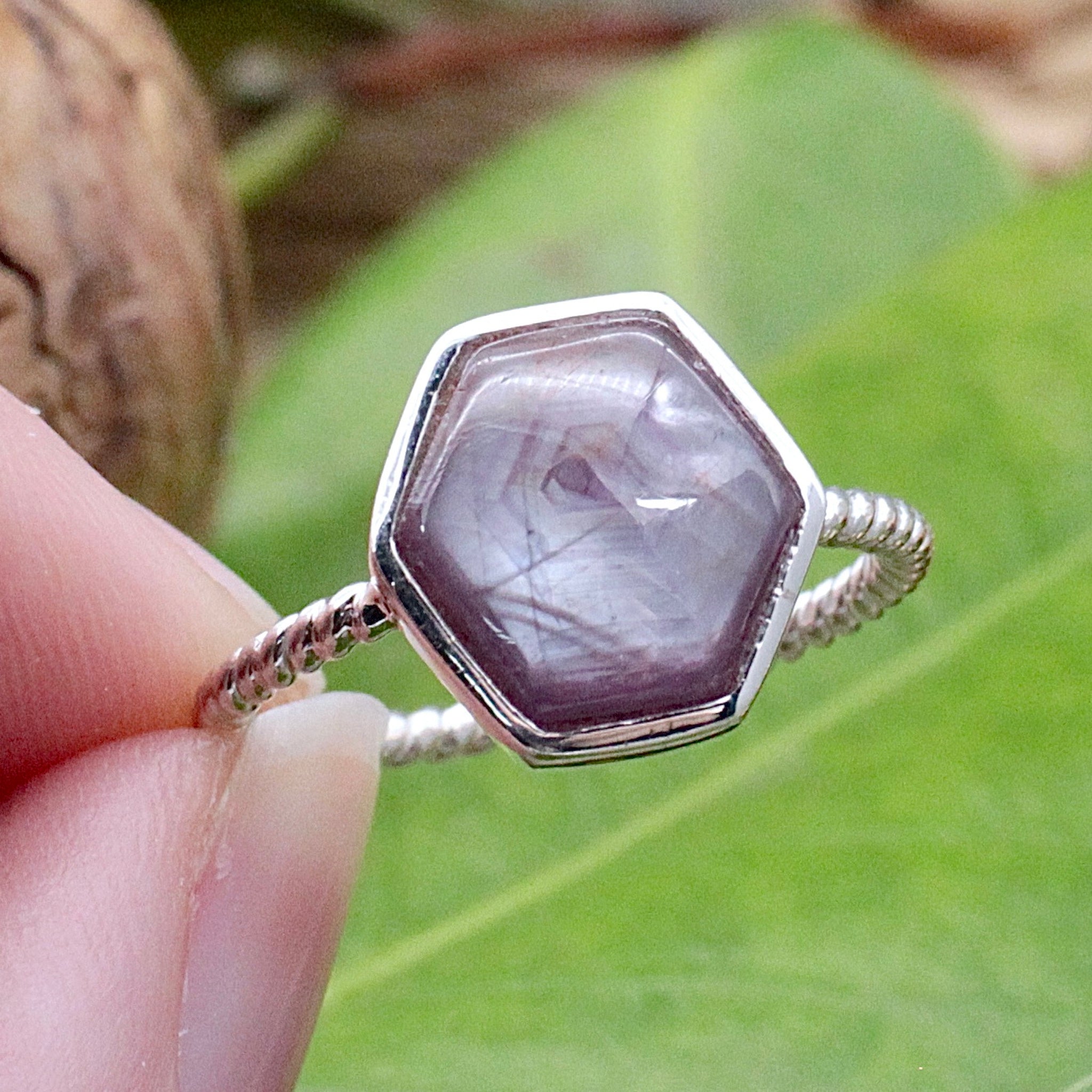 Ruby Hexagon Ring - Sterling Silver